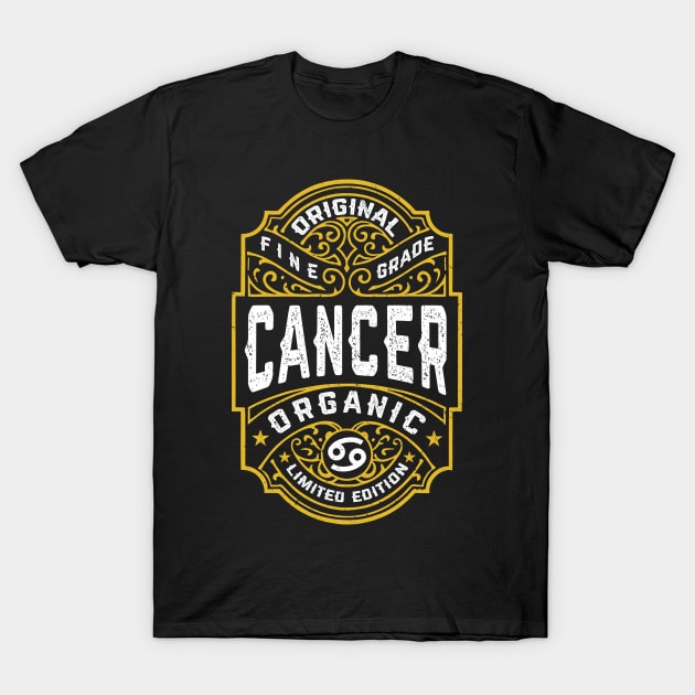 Cancer Zodiac Sign Vintage Whiskey Label Funny Horoscope T-Shirt by Grandeduc